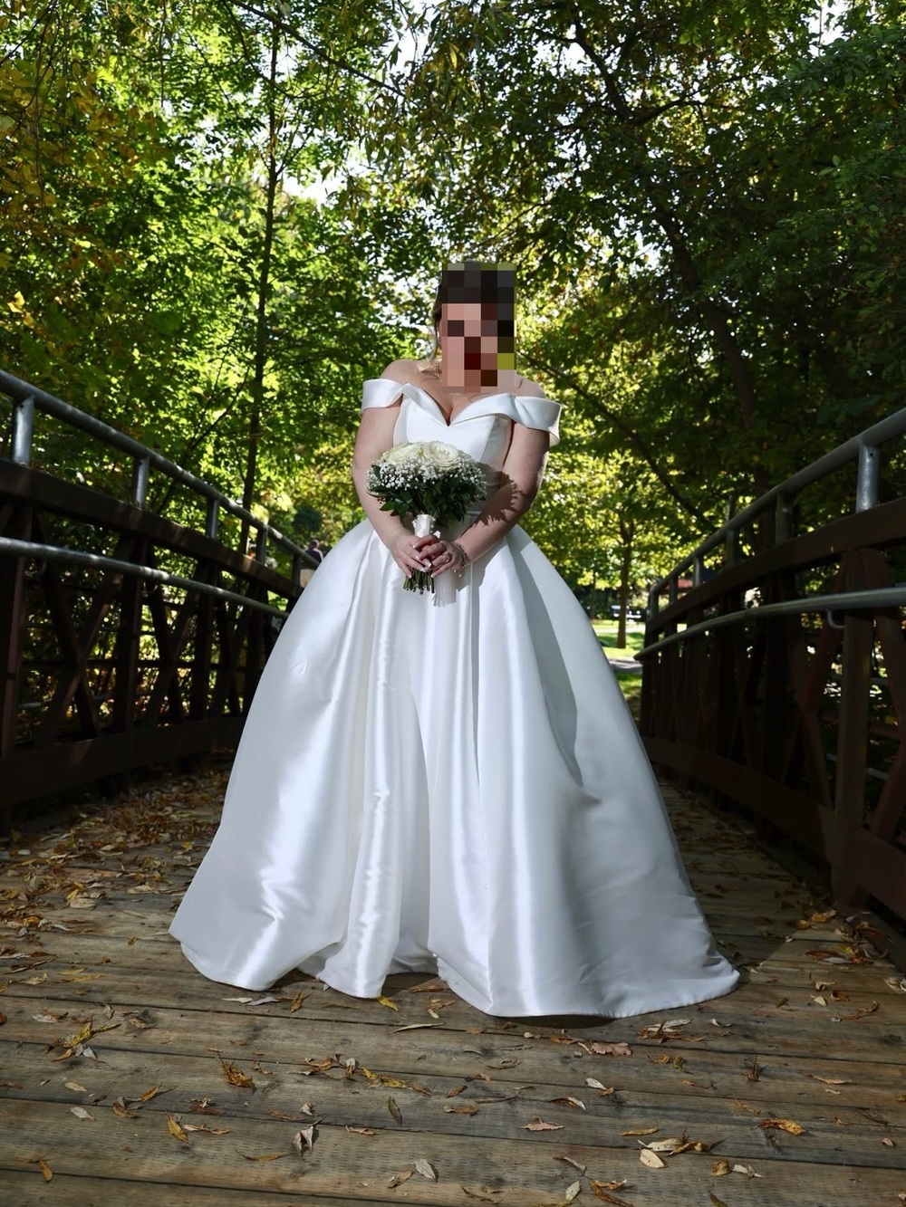 Sophia Tolli Off-the-Shoulder Satin Ball Gown in White